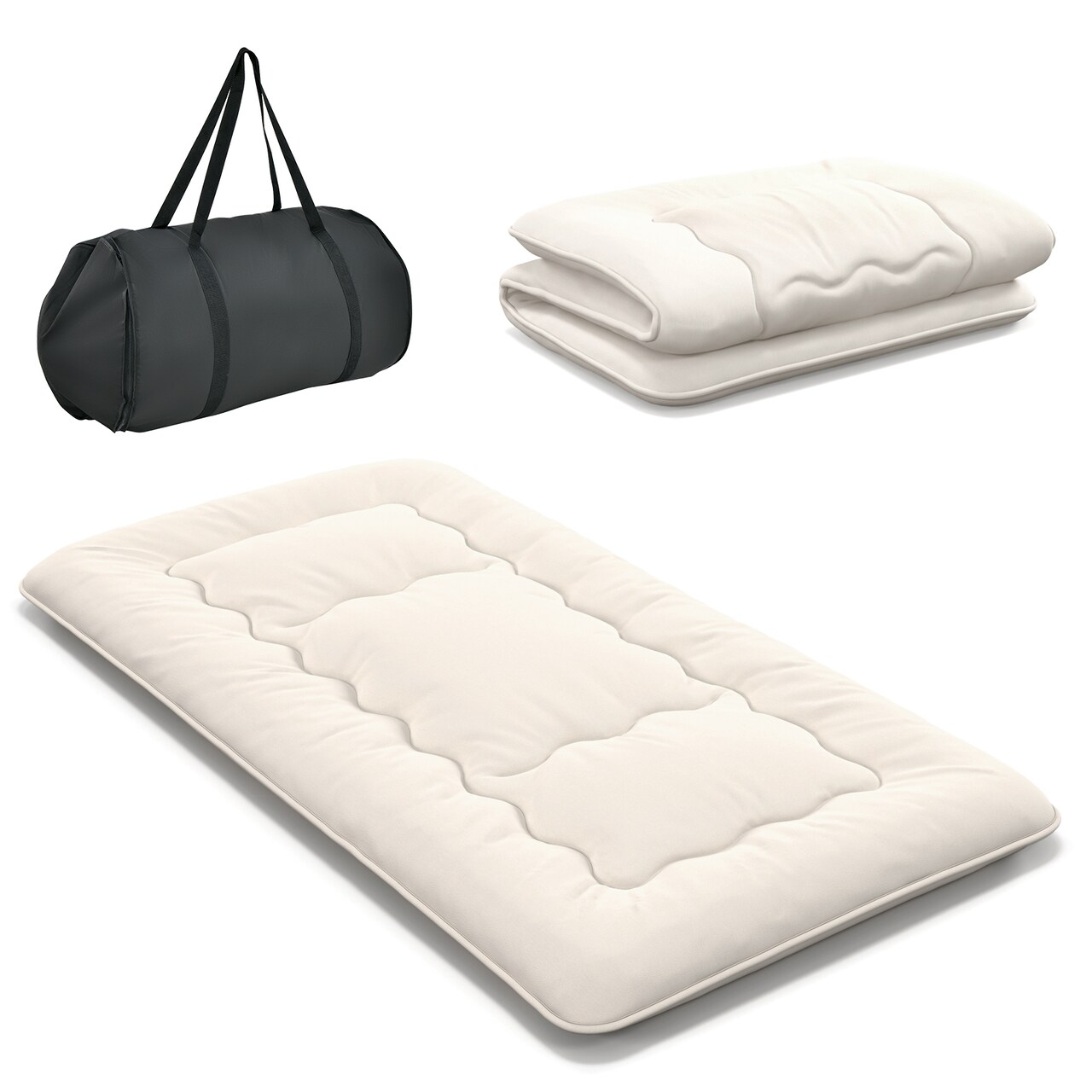 Costway Full/King/Queen/Twin Futon Mattress Japanese Floor Sleeping Pad Washable Cover Carry Bag Beige